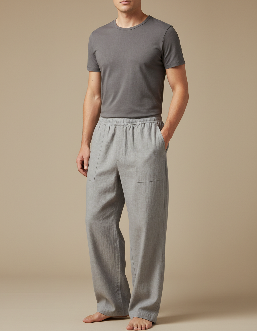 Pantalon Chinois Gris Clair Ample Coton Décontracté Homme
