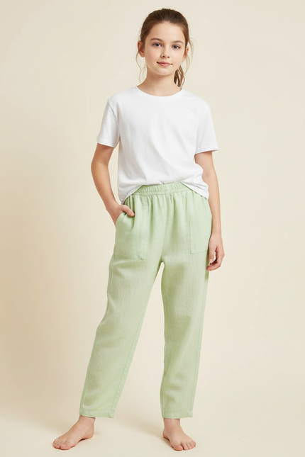Pantalon Chinois Vert Clair Coton Ample Enfant
