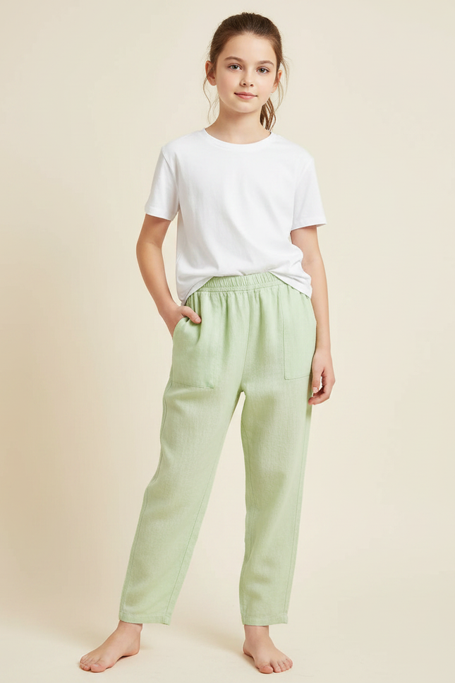 Pantalon Chinois Vert Clair Coton Ample Enfant