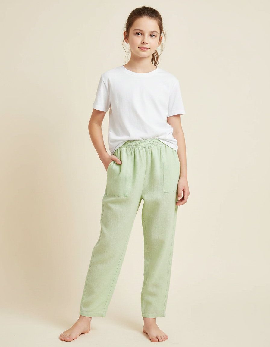 Pantalon Chinois Vert Clair Coton Ample Enfant