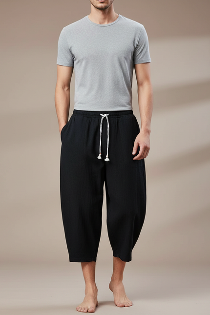 Pantalon Chinois Noir Ample Cordon Coton Homme