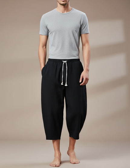Pantalon Chinois Noir Ample Cordon Coton Homme