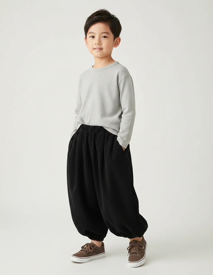 Pantalon Chinois Noir Côtelé Ample Bouffant Enfant Rétro - Cordé