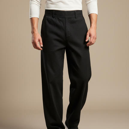 Pantalon Chinois Noir Ample Coton Basique Homme