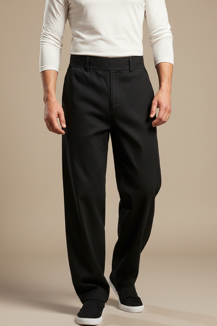 Pantalon Chinois Noir Ample Coton Basique Homme