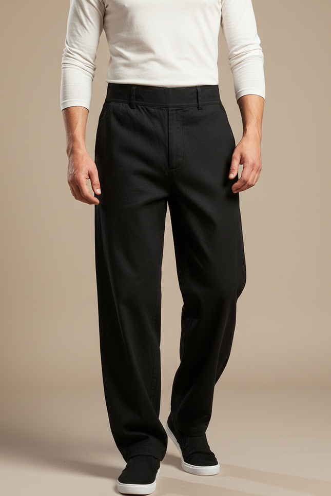 Pantalon Chinois Noir Ample Coton Basique Homme