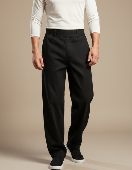 Pantalon Chinois Noir Ample Coton Basique Homme