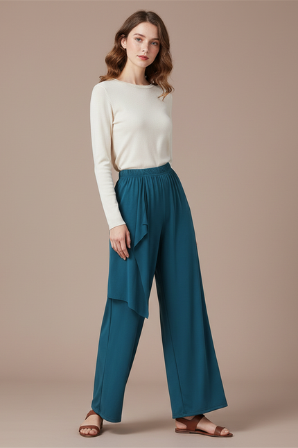 Pantalon Chinois Fluide Ample Moderne Danse Femme - Bleu Viscose