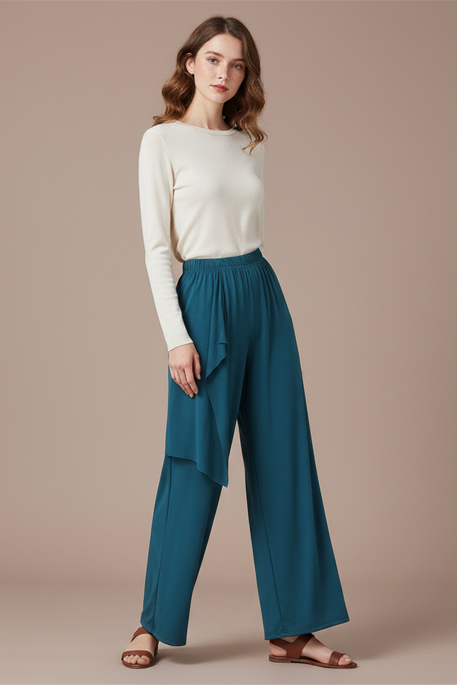 Pantalon Chinois Fluide Ample Moderne Danse Femme - Bleu Viscose