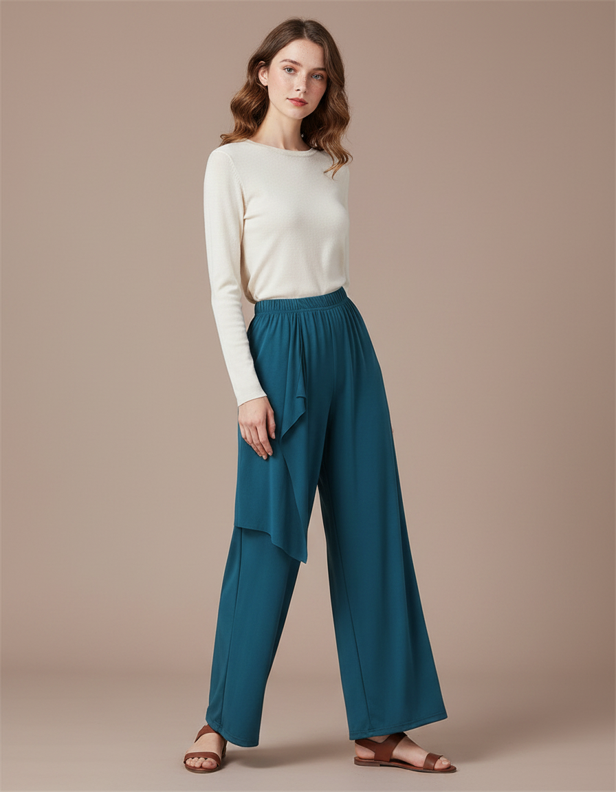 Pantalon Chinois Fluide Ample Moderne Danse Femme - Bleu Viscose