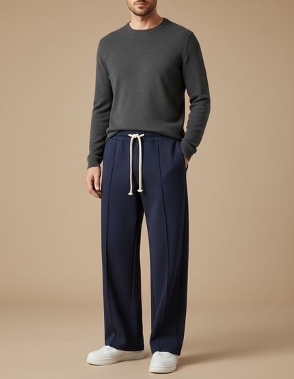 Pantalon Chinois Bleu Marine Droit Ample Cordon Homme - Gabardine