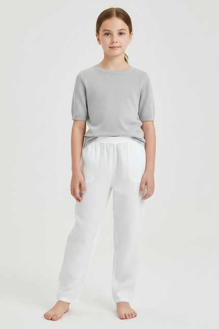 Pantalon Chinois Blanc Coton Ample Respirant Enfant - Lin
