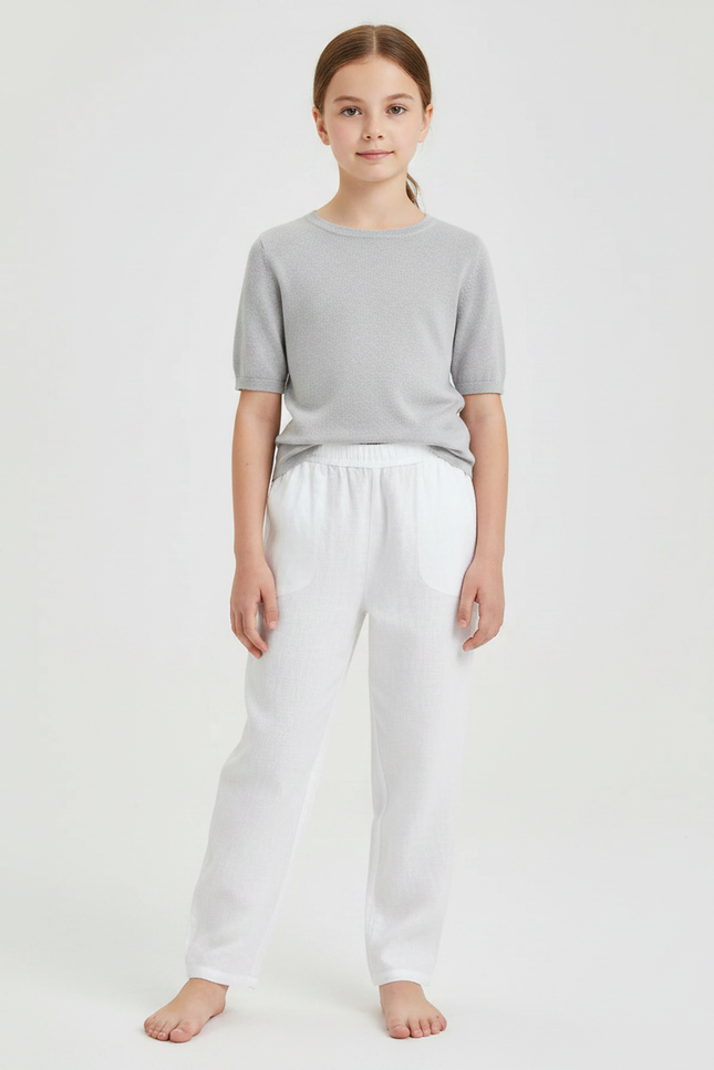Pantalon Chinois Blanc Coton Ample Respirant Enfant - Lin