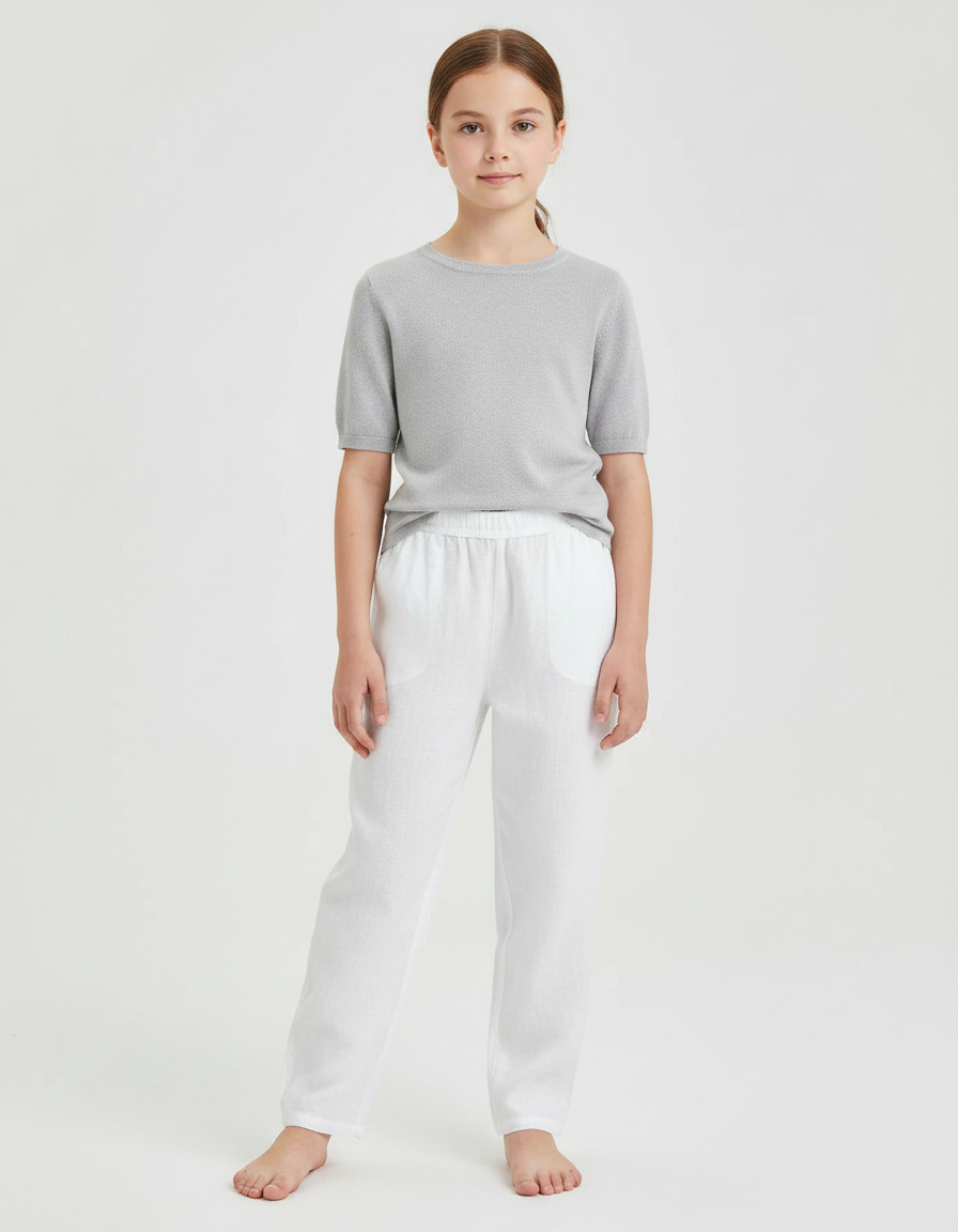 Pantalon Chinois Blanc Coton Ample Respirant Enfant - Lin