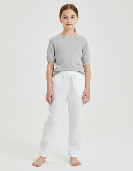Pantalon Chinois Blanc Coton Ample Respirant Enfant - Lin