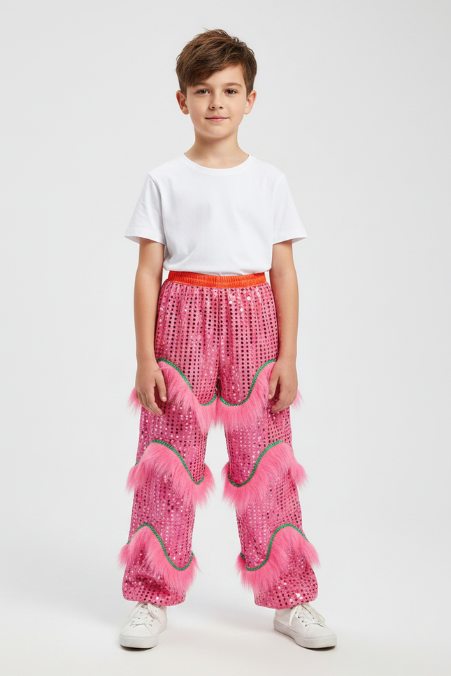 Pantalon Chinois Rose Pailleté Franges Enfant - Polyester