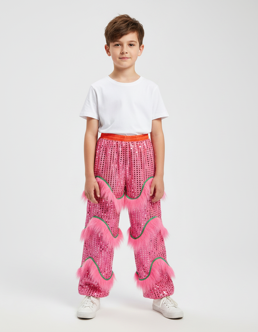 Pantalon Chinois Rose Pailleté Franges Enfant - Polyester