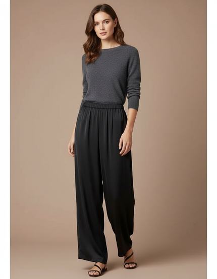 Pantalon Chinois Noir Ample Fluide Satiné Élégant