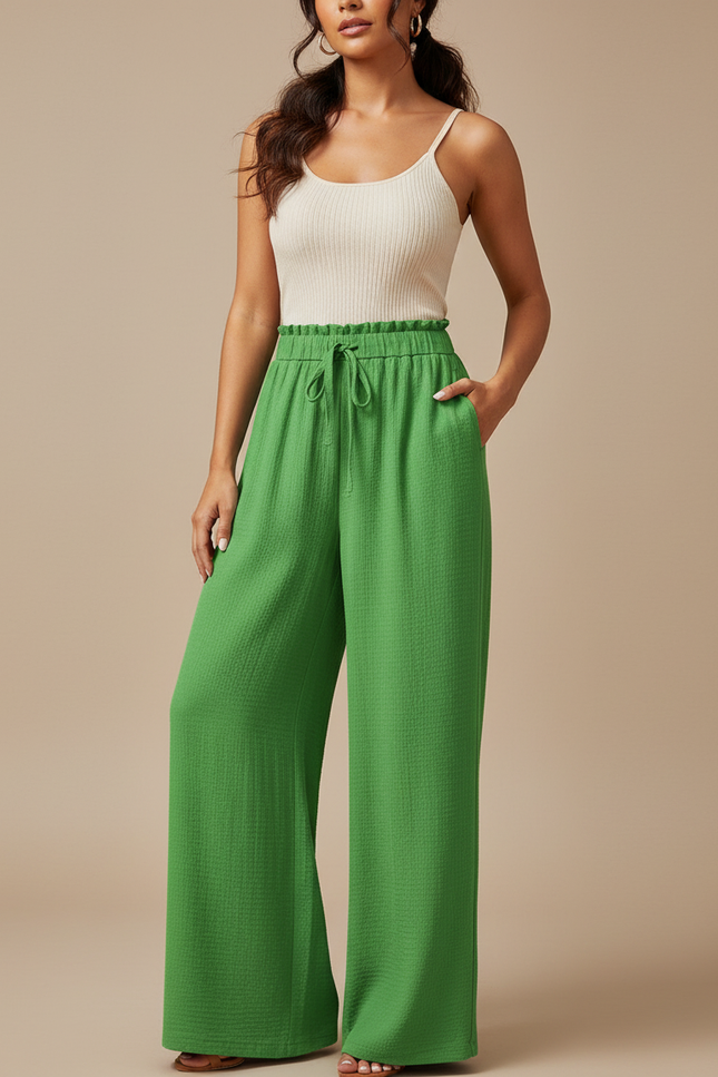 Pantalon Chinois Vert Fluide Taille Haute Femme - Viscose