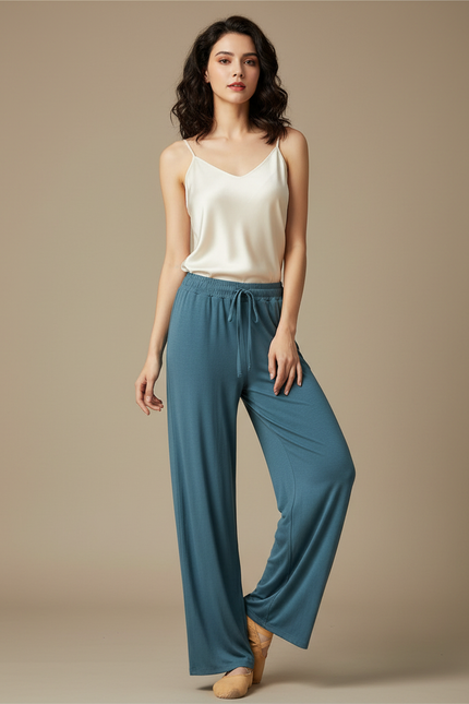 Pantalon Chinois Bleu Fluide Ample Élégant Femme - Viscose