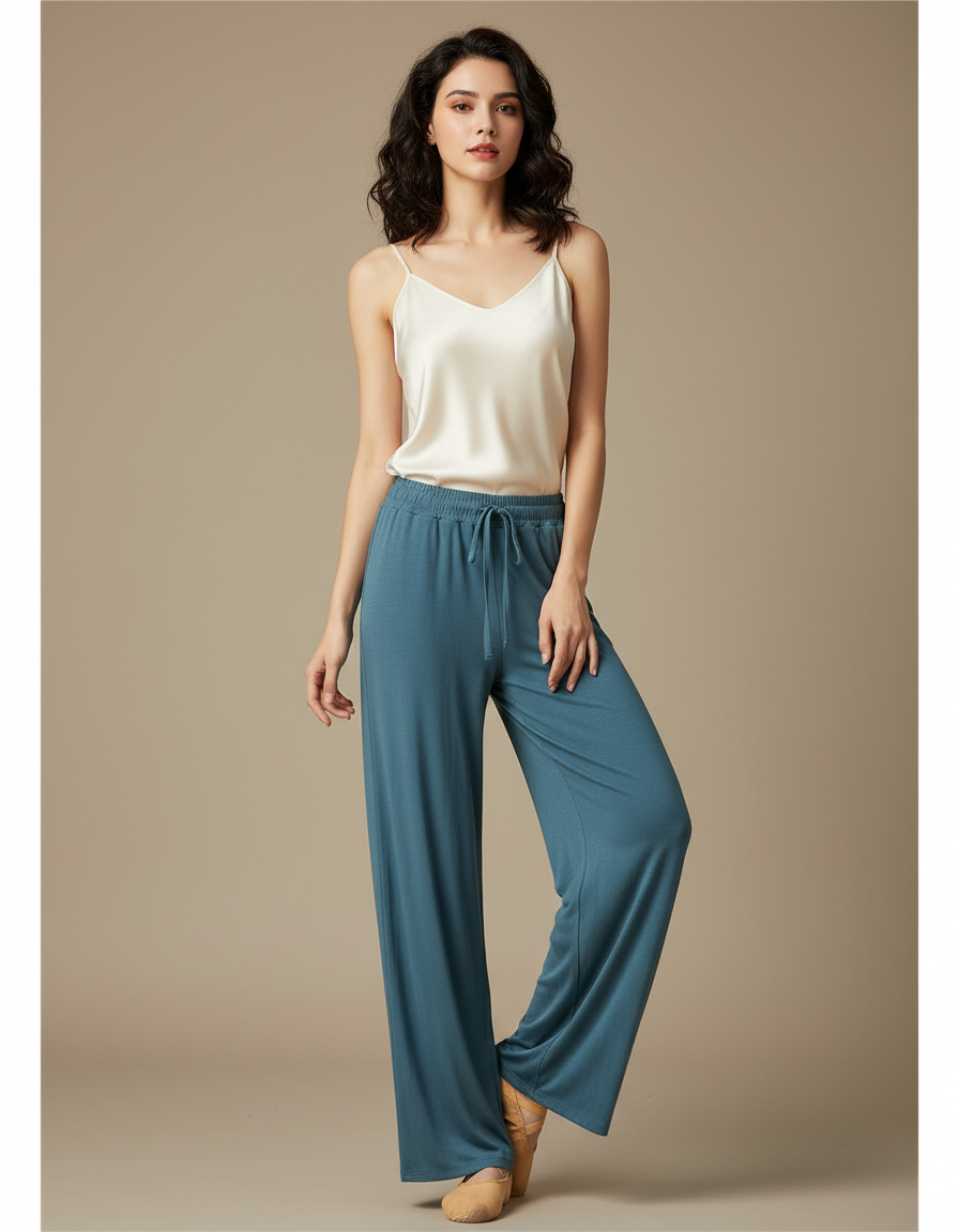 Pantalon Chinois Bleu Fluide Ample Élégant Femme - Viscose