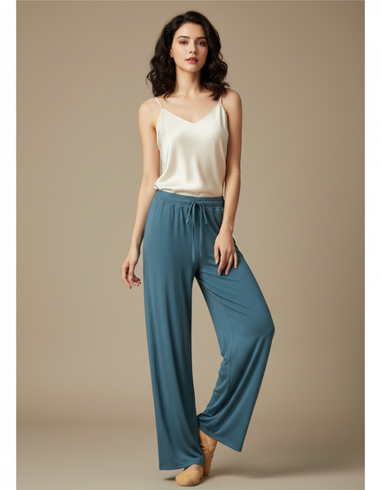 Pantalon Chinois Bleu Fluide Ample Élégant Femme - Viscose
