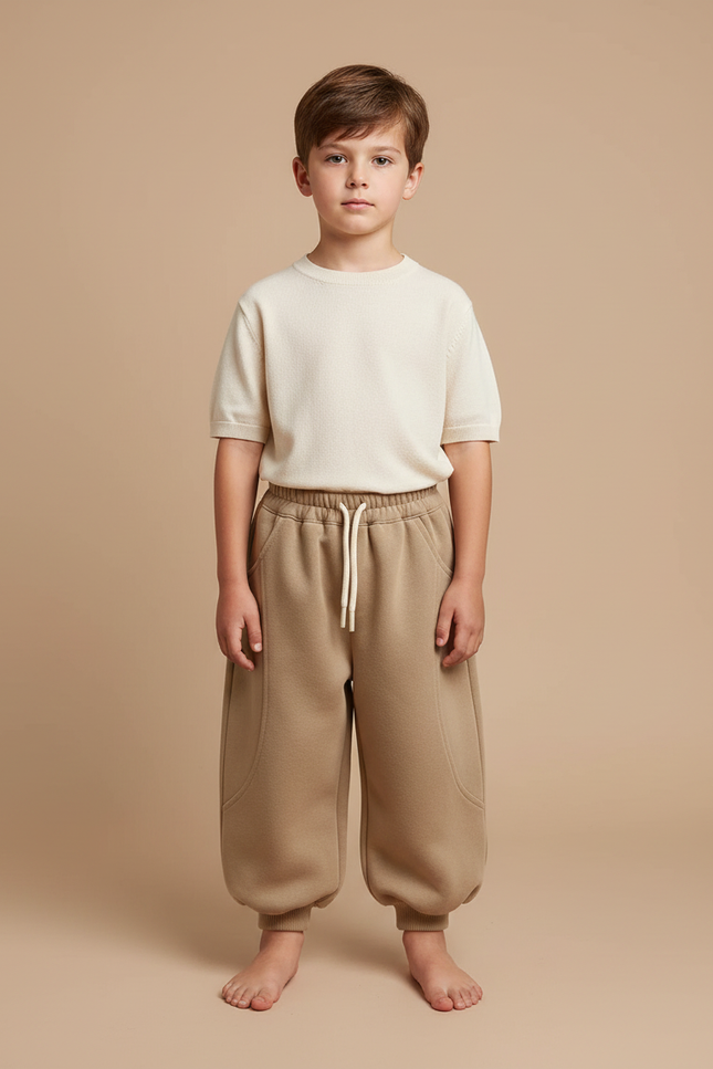 Pantalon Chinois Marron Ample Coton Enfant Décontracté Sport - Camel Molleton
