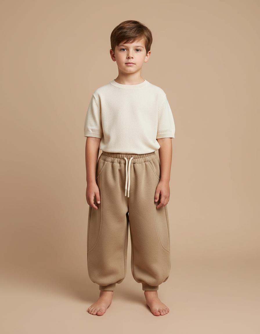 Pantalon Chinois Marron Ample Coton Enfant Décontracté Sport - Camel Molleton