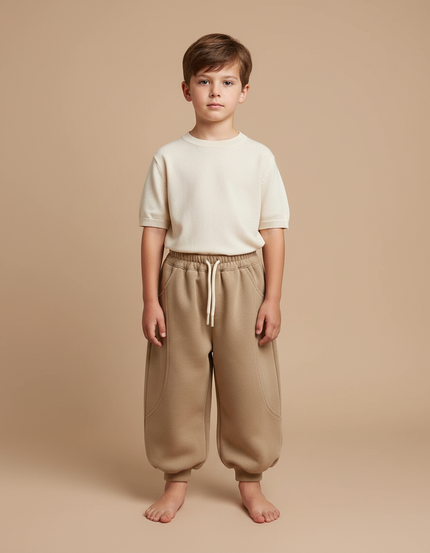 Pantalon Chinois Marron Ample Coton Enfant Décontracté Sport - Camel Molleton