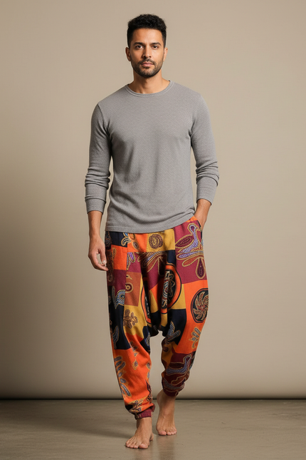Pantalon Chinois Harem Imprimé Ethnique Ample Homme - Multicolore Coton