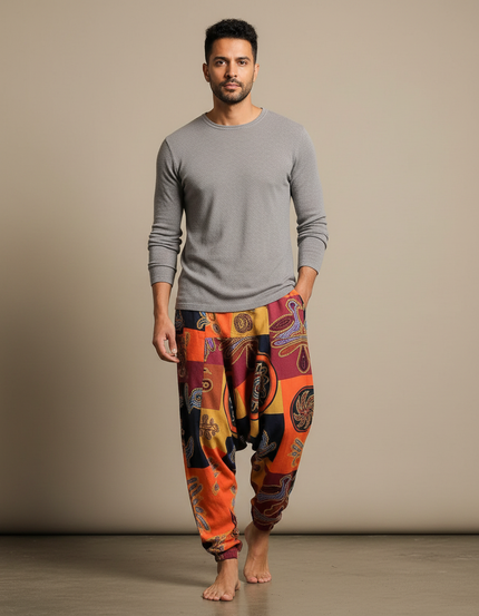 Pantalon Chinois Harem Imprimé Ethnique Ample Homme - Multicolore Coton