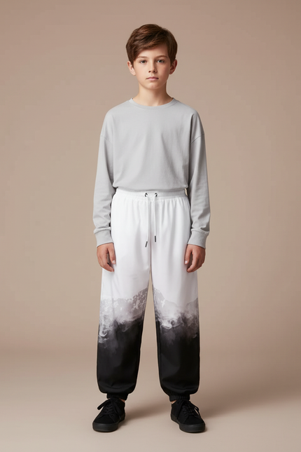 Pantalon Chinois Blanc Noir Dégradé Ample Garçon - Multicolore Polyester