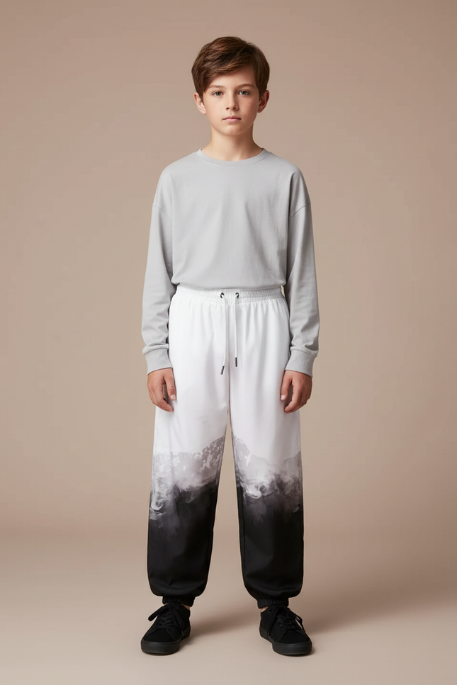 Pantalon Chinois Blanc Noir Dégradé Ample Garçon - Multicolore Polyester