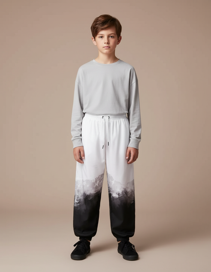 Pantalon Chinois Blanc Noir Dégradé Ample Garçon - Multicolore Polyester