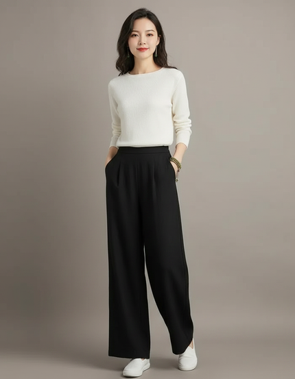 Pantalon Chinois Femme Noir Ample Coton - Polyester