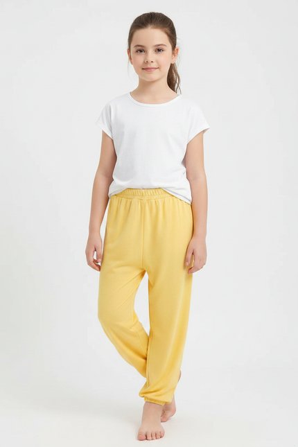 Pantalon Chinois Jaune Coton Ample Enfant Doux - Molleton