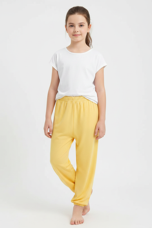 Pantalon Chinois Jaune Coton Ample Enfant Doux - Molleton