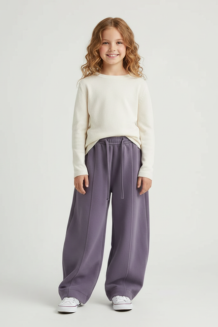 Pantalon Chinois Gris Violet Ample Décontracté Enfant - Molleton