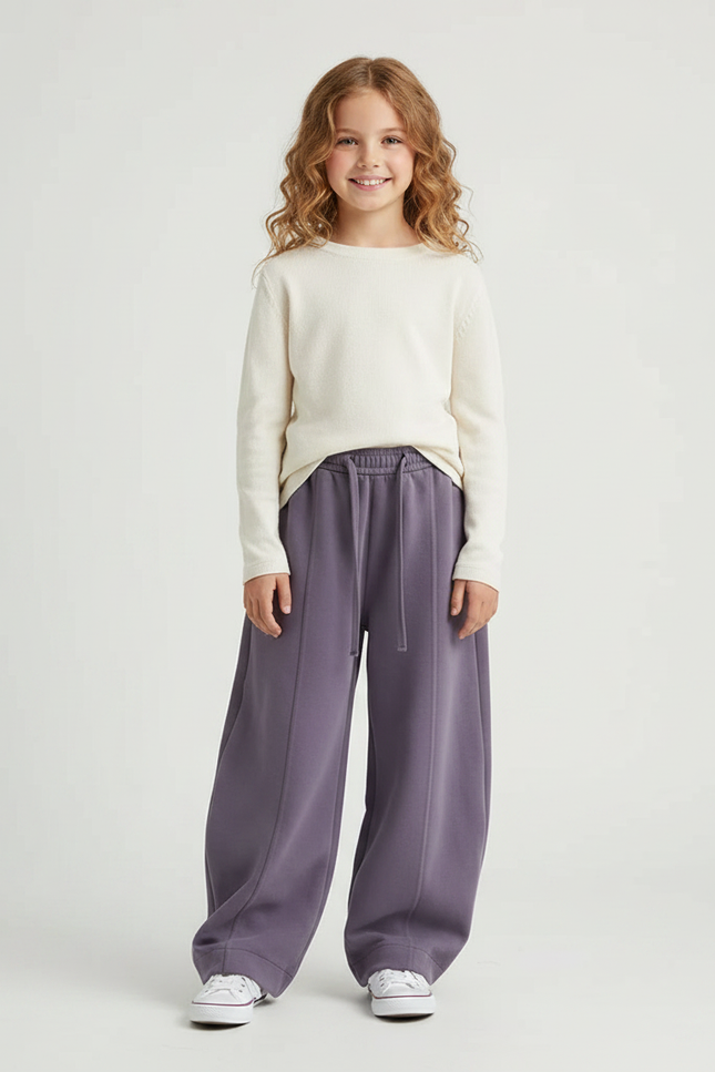 Pantalon Chinois Gris Violet Ample Décontracté Enfant - Molleton