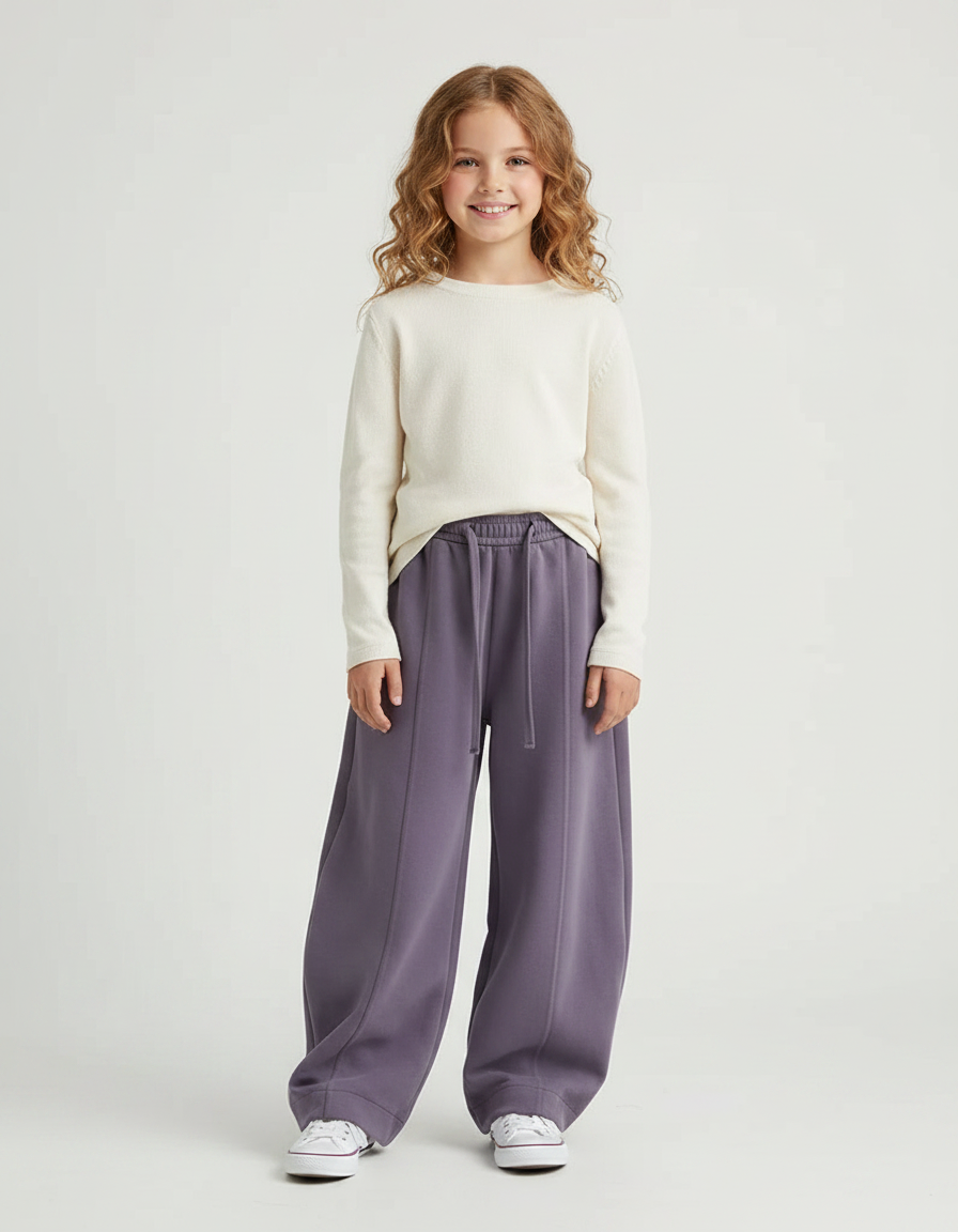 Pantalon Chinois Gris Violet Ample Décontracté Enfant - Molleton