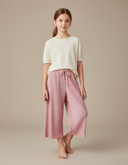 Pantalon Chinois Rose Plissé Ample Décontracté Enfant - Maille