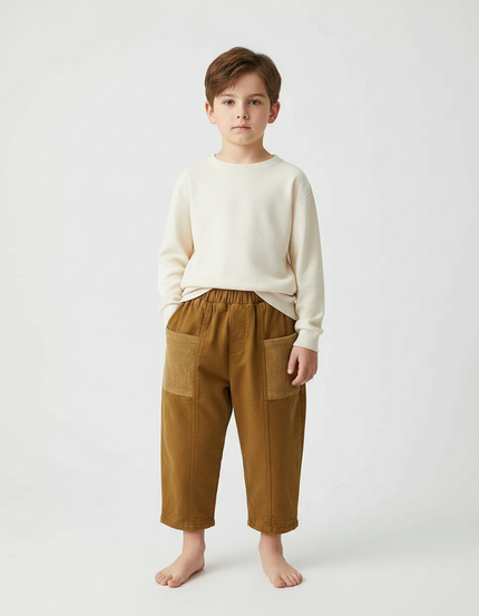 Pantalon Chinois Marron Côtelé Ample Garçon Décontracté - Cordé