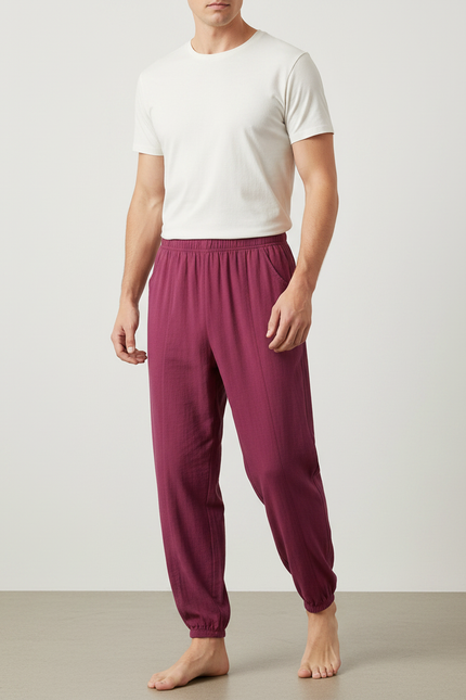 Pantalon Chinois Bordeaux Ample Coton Élastique Confortable