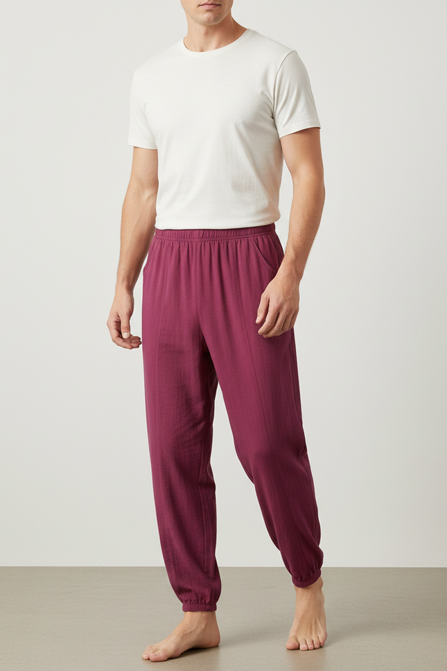 Pantalon Chinois Bordeaux Ample Coton Élastique Confortable