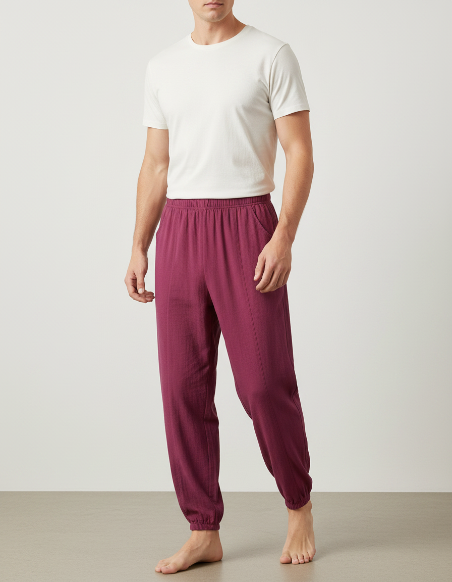 Pantalon Chinois Bordeaux Ample Coton Élastique Confortable