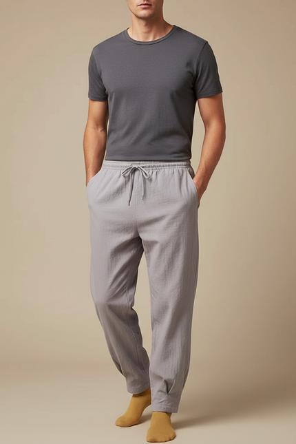 Pantalon Chinois Gris Clair Ample Coton Homme