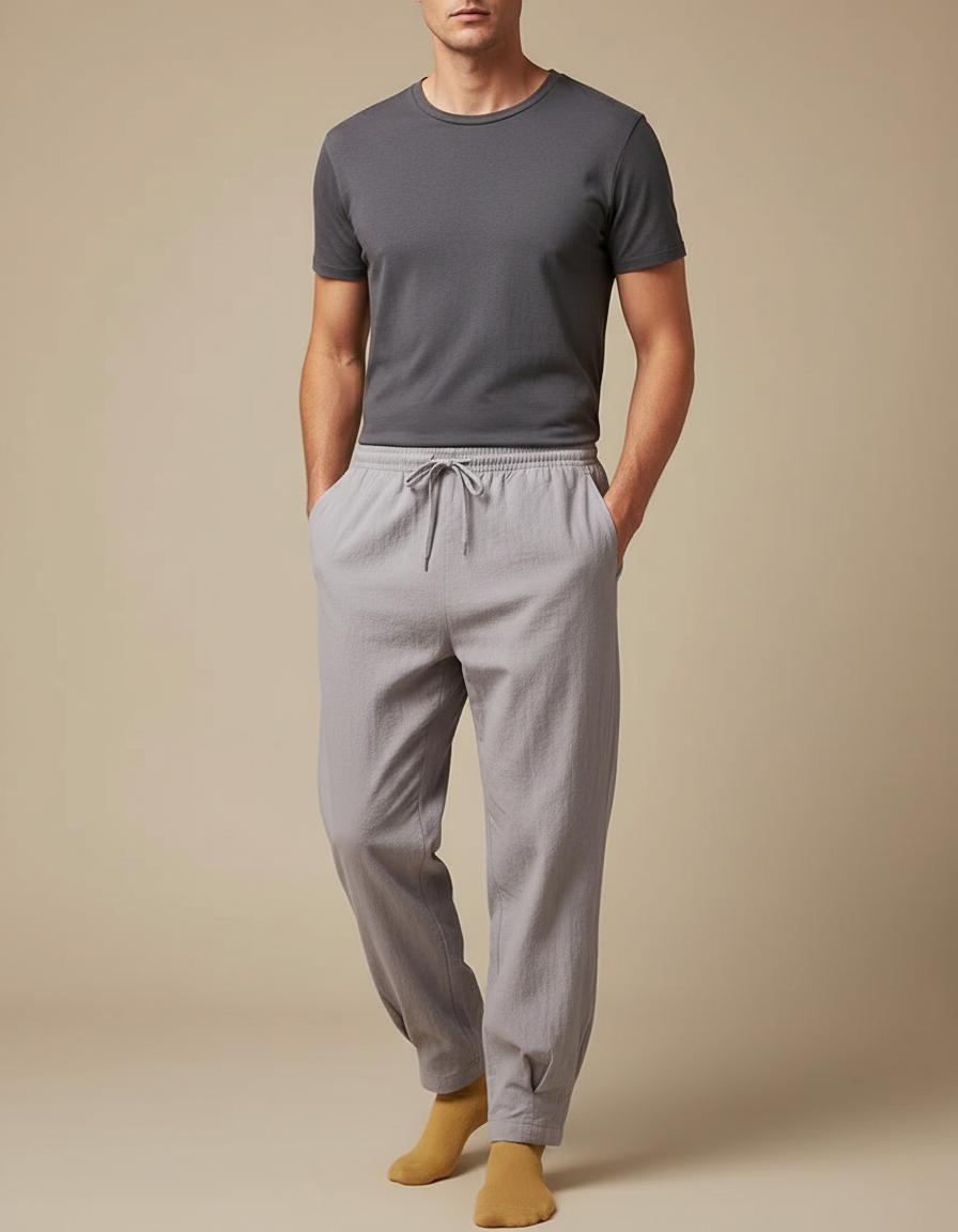 Pantalon Chinois Gris Clair Ample Coton Homme