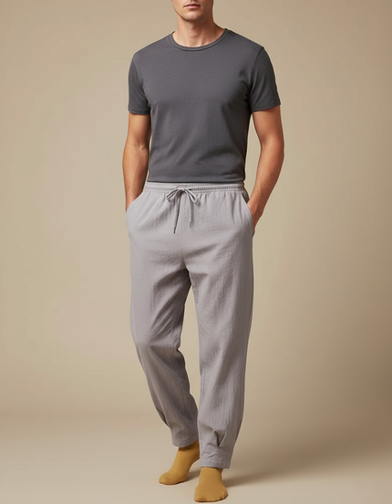 Pantalon Chinois Gris Clair Ample Coton Homme