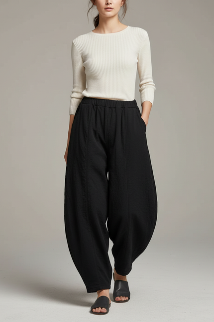 Pantalon Chinois Noir Ample Coton Lantern Femme