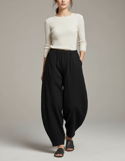 Pantalon Chinois Noir Ample Coton Lantern Femme